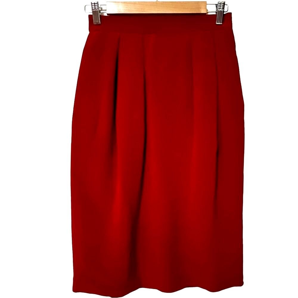 Red Silk Skirt Dana Buchman Pockets High Waist Pencil Pinup Secretary